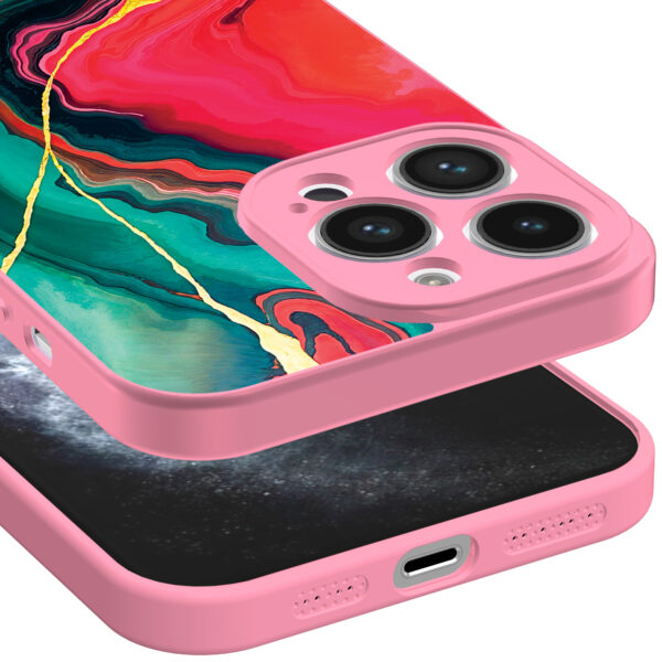 iPhone 11 Pro Max telefoonhoesje met rood groen marmer opdruk roze (3)
