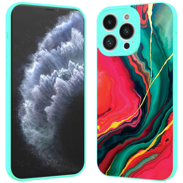 iPhone 11 Pro Max telefoonhoesje met rood groen marmer opdruk turqoise (2)