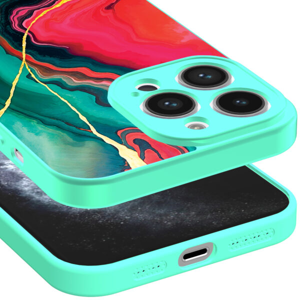 iPhone 11 Pro Max telefoonhoesje met rood groen marmer opdruk turqoise (3)