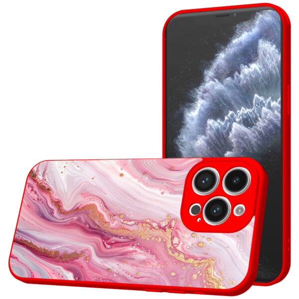 iPhone 11 Pro Max telefoonhoesje met roze marmer opdruk rood (1)
