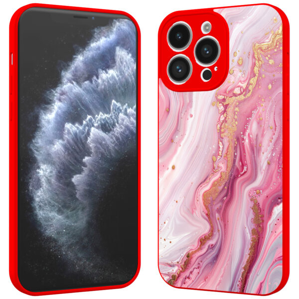 iPhone 11 Pro Max telefoonhoesje met roze marmer opdruk rood (2)