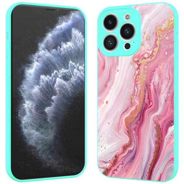 iPhone 11 Pro Max telefoonhoesje met roze marmer opdruk turqoise (2)