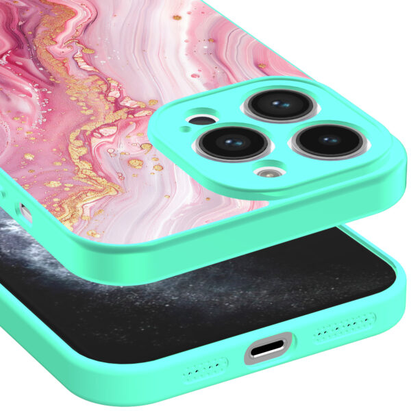 iPhone 11 Pro Max telefoonhoesje met roze marmer opdruk turqoise (3)
