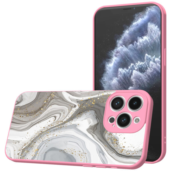 iPhone 11 Pro Max telefoonhoesje met zilver marmer opdruk roze (1)