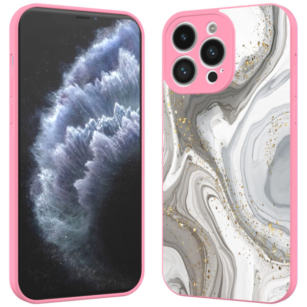 iPhone 11 Pro Max telefoonhoesje met zilver marmer opdruk roze (2)