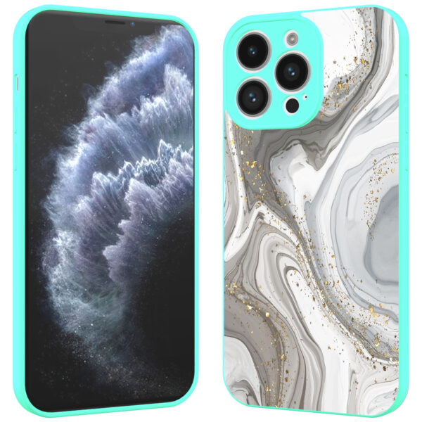 iPhone 11 Pro Max telefoonhoesje met zilver marmer opdruk turqoise (2)
