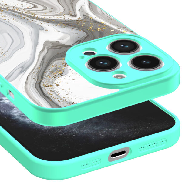 iPhone 11 Pro Max telefoonhoesje met zilver marmer opdruk turqoise (3)