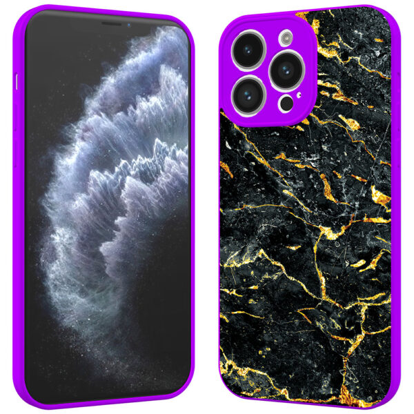 iPhone 11 Pro Max telefoonhoesje met zwart goud marmer opdruk paars (2)