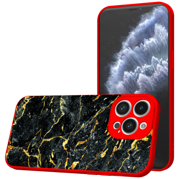 iPhone 11 Pro Max telefoonhoesje met zwart goud marmer opdruk rood (1)