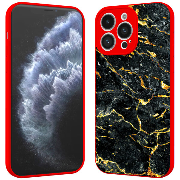 iPhone 11 Pro Max telefoonhoesje met zwart goud marmer opdruk rood (2)