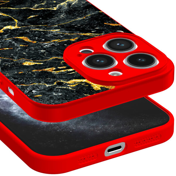 iPhone 11 Pro Max telefoonhoesje met zwart goud marmer opdruk rood (3)