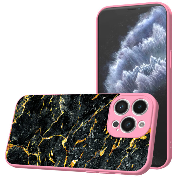 iPhone 11 Pro Max telefoonhoesje met zwart goud marmer opdruk roze (1)