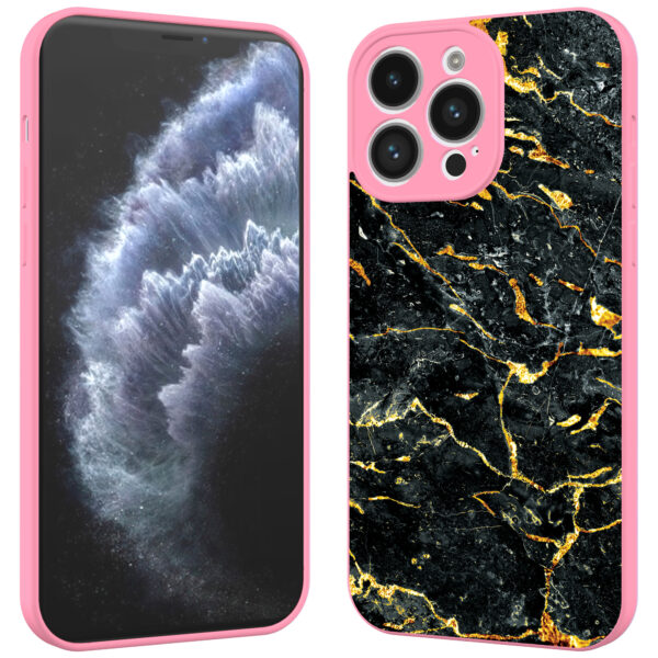 iPhone 11 Pro Max telefoonhoesje met zwart goud marmer opdruk roze (2)