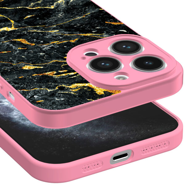 iPhone 11 Pro Max telefoonhoesje met zwart goud marmer opdruk roze (3)