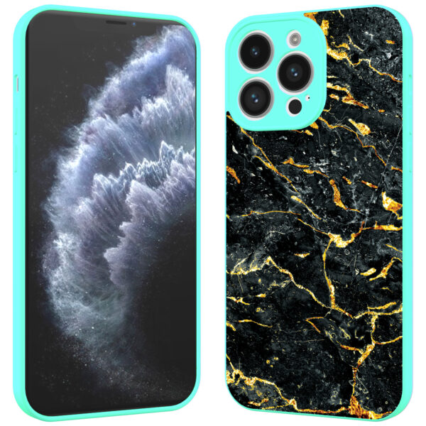 iPhone 11 Pro Max telefoonhoesje met zwart goud marmer opdruk turqoise (2)