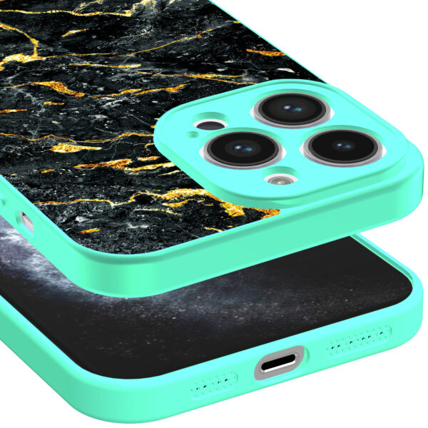 iPhone 11 Pro Max telefoonhoesje met zwart goud marmer opdruk turqoise (3)