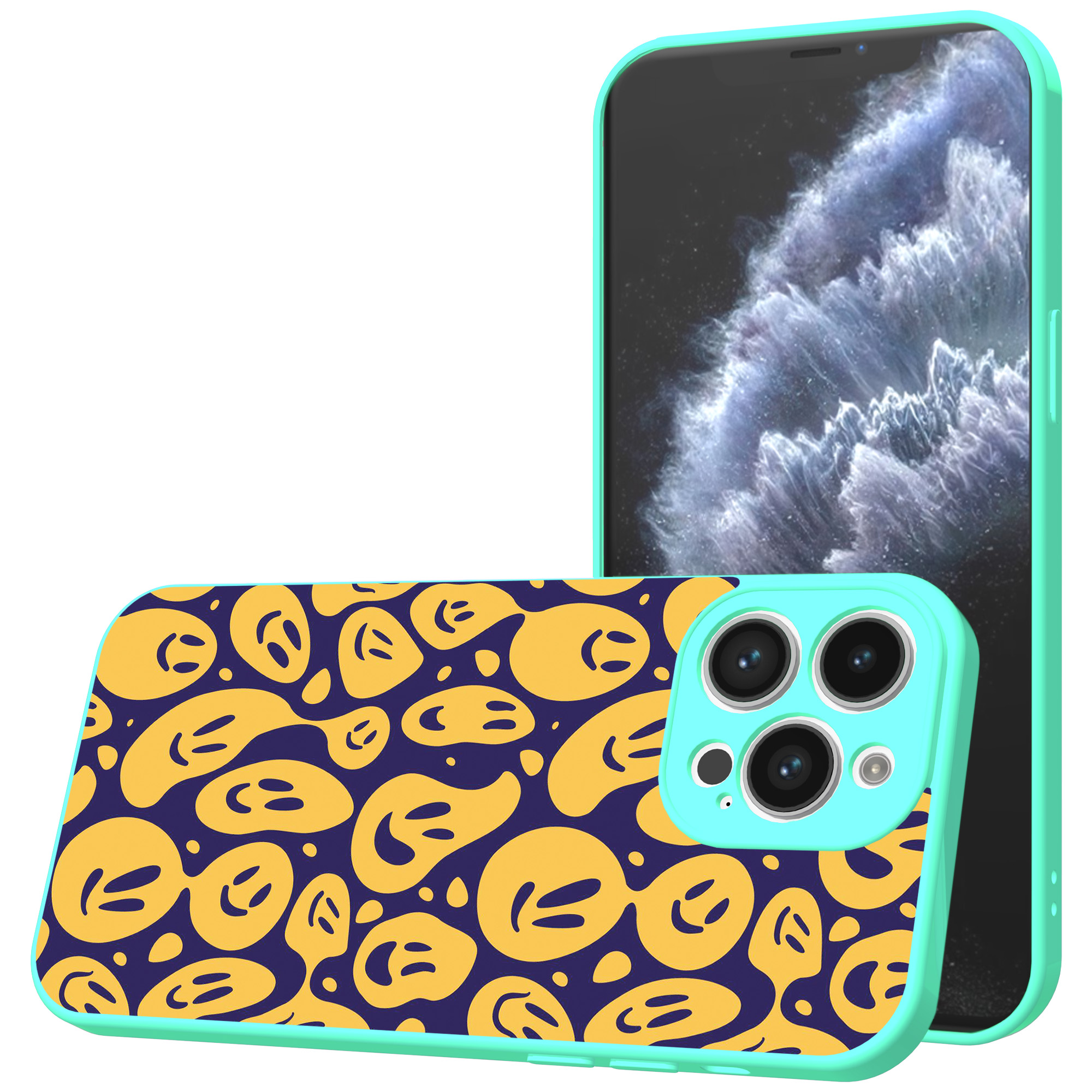 iPhone 11 Pro Max telefoonhoesje smiley opdruk turqoise (1)