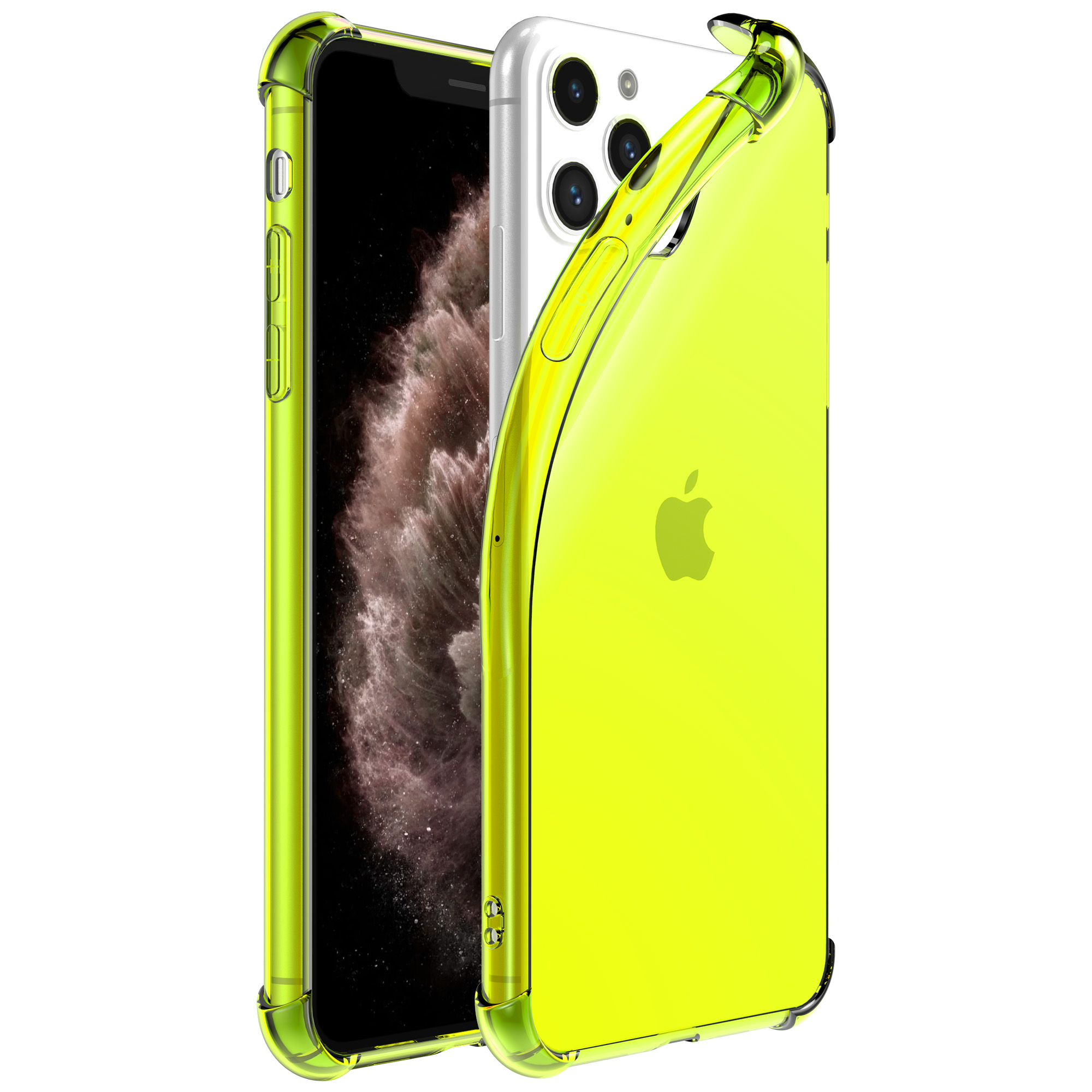 iPhone 11 Pro siliconen telefoonhoesje met stootrand transparant neon geel (1)
