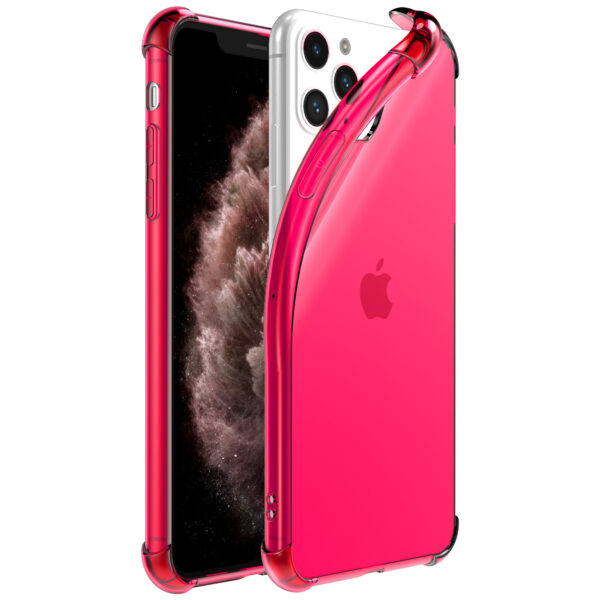 iPhone 11 Pro siliconen telefoonhoesje met stootrand transparant neon roze (1)
