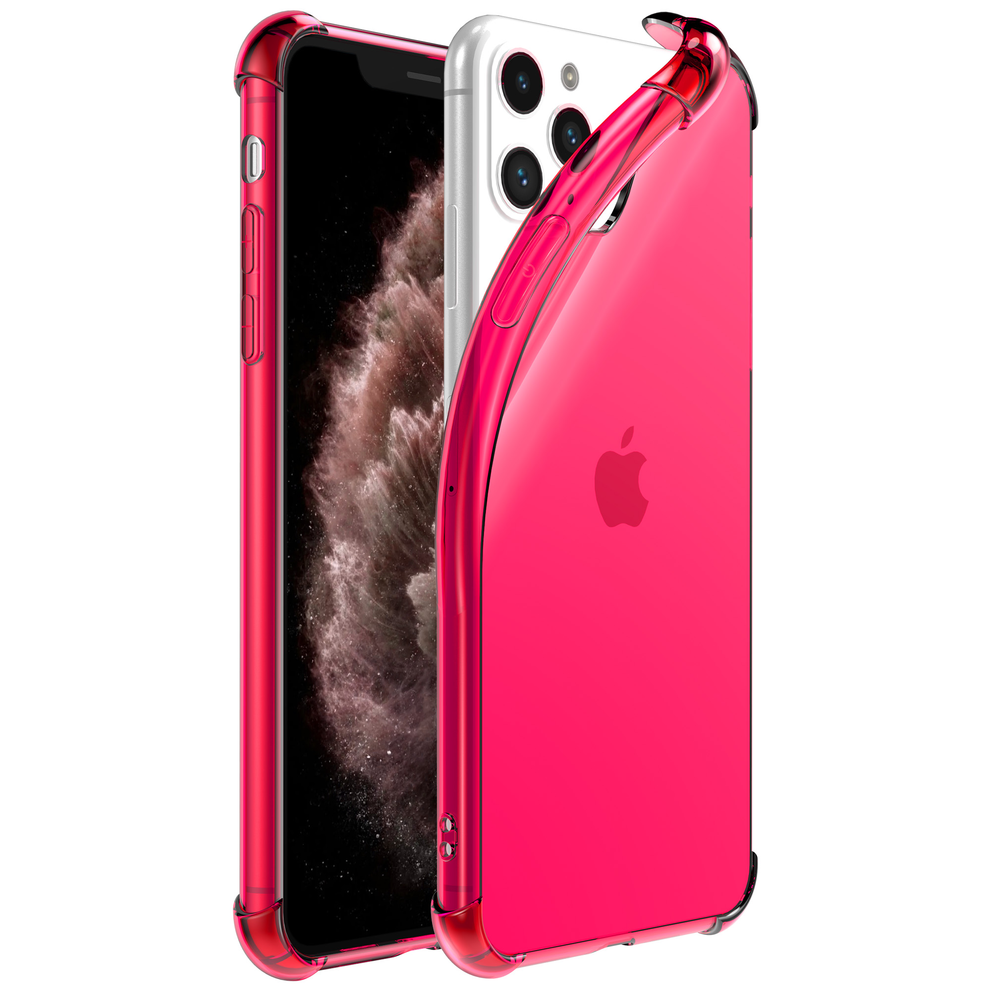 iPhone 11 Pro siliconen telefoonhoesje met stootrand transparant neon roze (1)