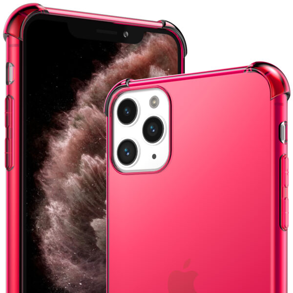 iPhone 11 Pro siliconen telefoonhoesje met stootrand transparant neon roze (2)