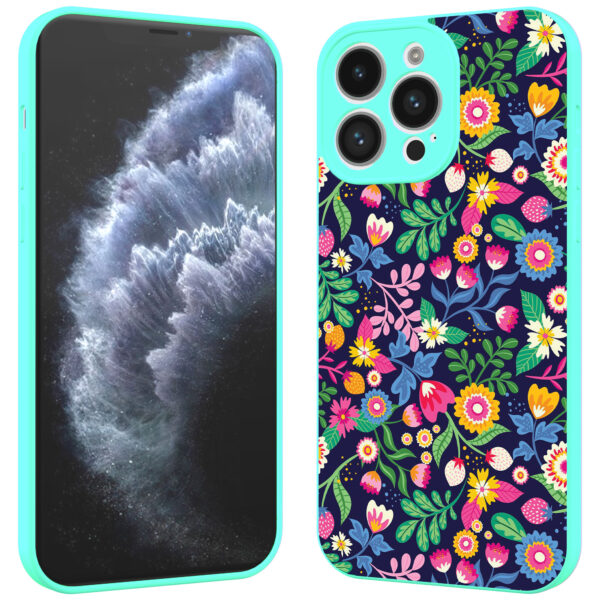 iPhone 11 Pro telefoonhoesje bloemen opdruk turqoise (2)