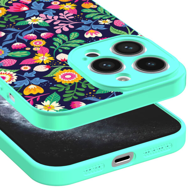 iPhone 11 Pro telefoonhoesje bloemen opdruk turqoise (3)