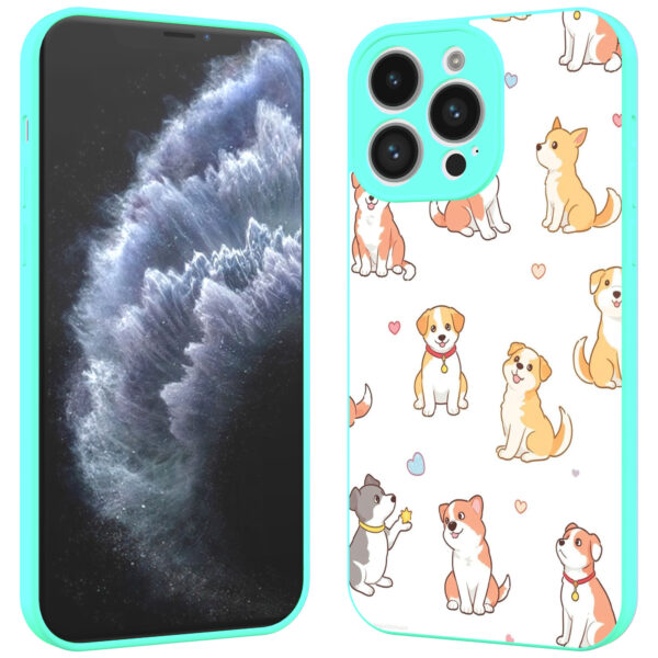 iPhone 11 Pro telefoonhoesje honden opdruk turqoise (2)