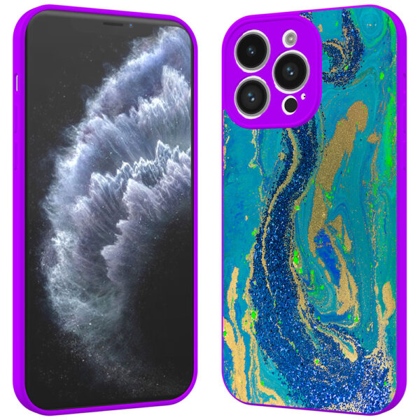 iPhone 11 Pro telefoonhoesje met goud blauw marmer opdruk paars (5)
