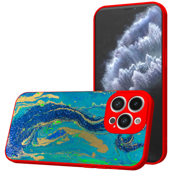 iPhone 11 Pro telefoonhoesje met goud blauw marmer opdruk rood (1)