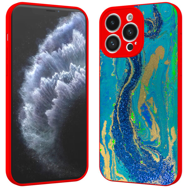 iPhone 11 Pro telefoonhoesje met goud blauw marmer opdruk rood (2)