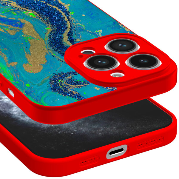 iPhone 11 Pro telefoonhoesje met goud blauw marmer opdruk rood (3)