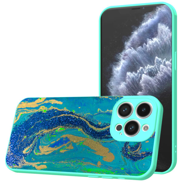 iPhone 11 Pro telefoonhoesje met goud blauw marmer opdruk turqoise (1)