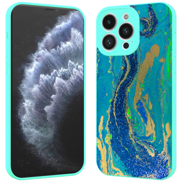 iPhone 11 Pro telefoonhoesje met goud blauw marmer opdruk turqoise (2)
