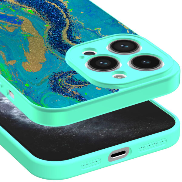 iPhone 11 Pro telefoonhoesje met goud blauw marmer opdruk turqoise (3)