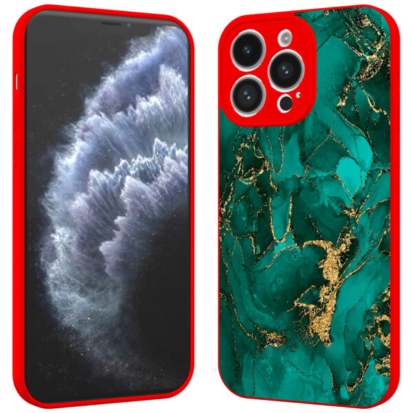 iPhone 11 Pro telefoonhoesje met goud groen marmer opdruk rood (2)