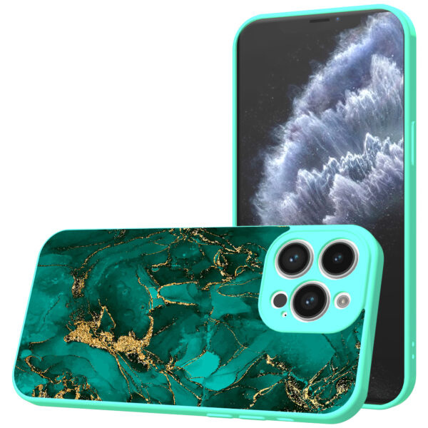 iPhone 11 Pro telefoonhoesje met goud groen marmer opdruk turqoise (1)