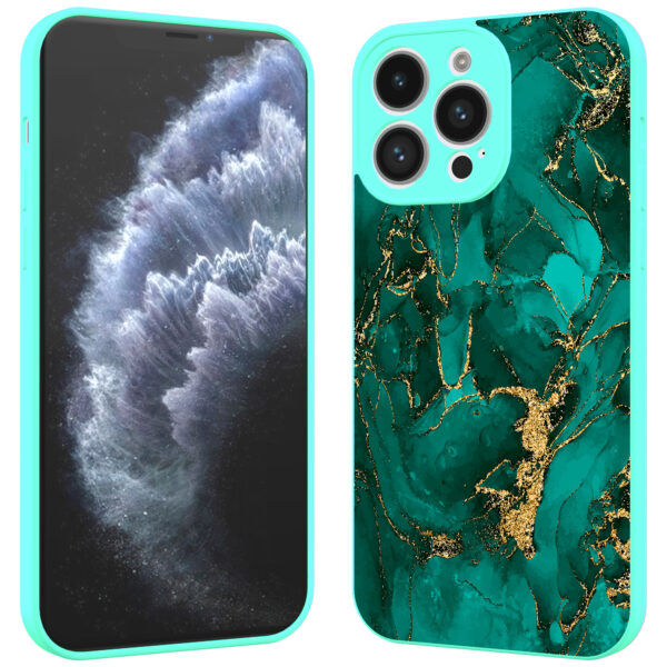 iPhone 11 Pro telefoonhoesje met goud groen marmer opdruk turqoise (2)