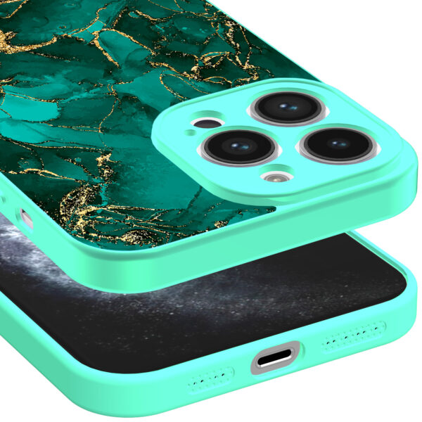 iPhone 11 Pro telefoonhoesje met goud groen marmer opdruk turqoise (3)