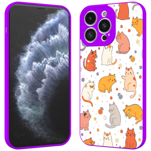iPhone 11 Pro telefoonhoesje met katten en poezen opdruk paars (2)