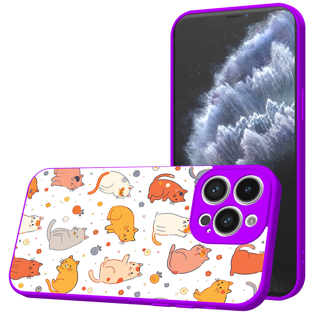 iPhone 11 Pro telefoonhoesje met katten en poezen opdruk paars (4)
