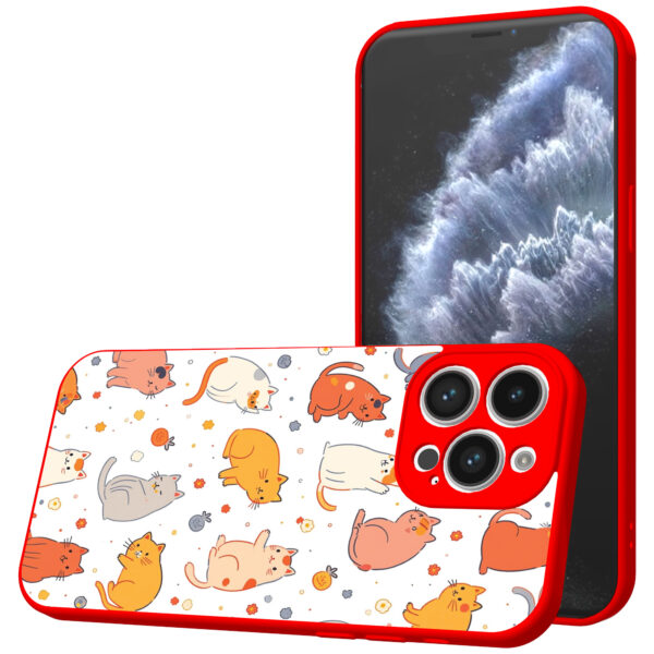 iPhone 11 Pro telefoonhoesje met katten en poezen opdruk rood (1)