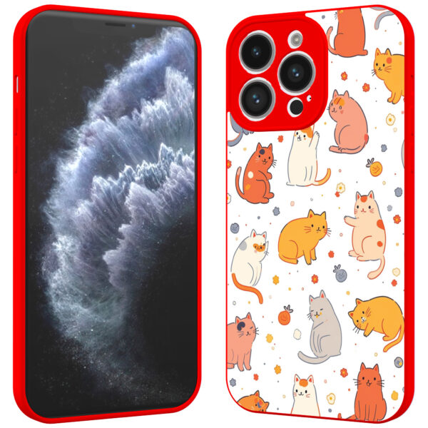iPhone 11 Pro telefoonhoesje met katten en poezen opdruk rood (2)