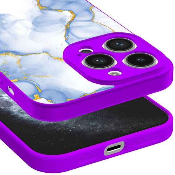 iPhone 11 Pro telefoonhoesje met lichtblauw goud marmer opdruk paars (3)
