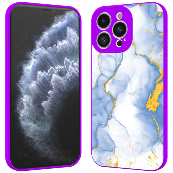iPhone 11 Pro telefoonhoesje met lichtblauw goud marmer opdruk paars (5)