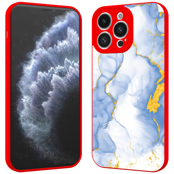 iPhone 11 Pro telefoonhoesje met lichtblauw goud marmer opdruk rood (2)
