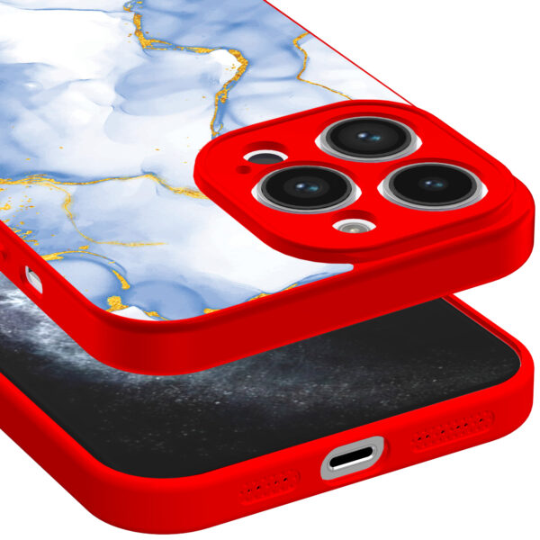 iPhone 11 Pro telefoonhoesje met lichtblauw goud marmer opdruk rood (3)