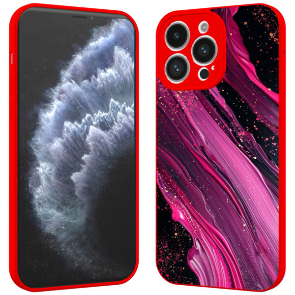 iPhone 11 Pro telefoonhoesje met paars roze marmer opdruk rood (2)