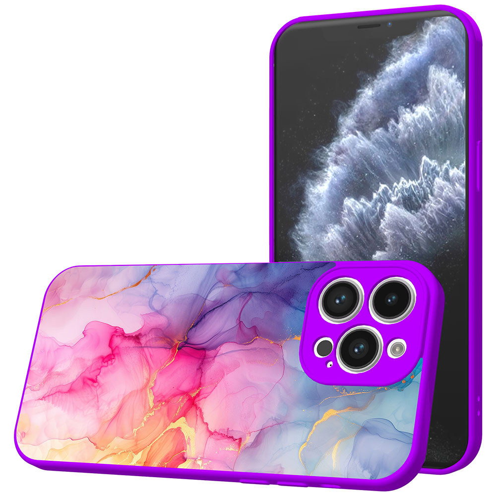 iPhone 11 Pro telefoonhoesje met regenboog marmer opdruk paars (1)