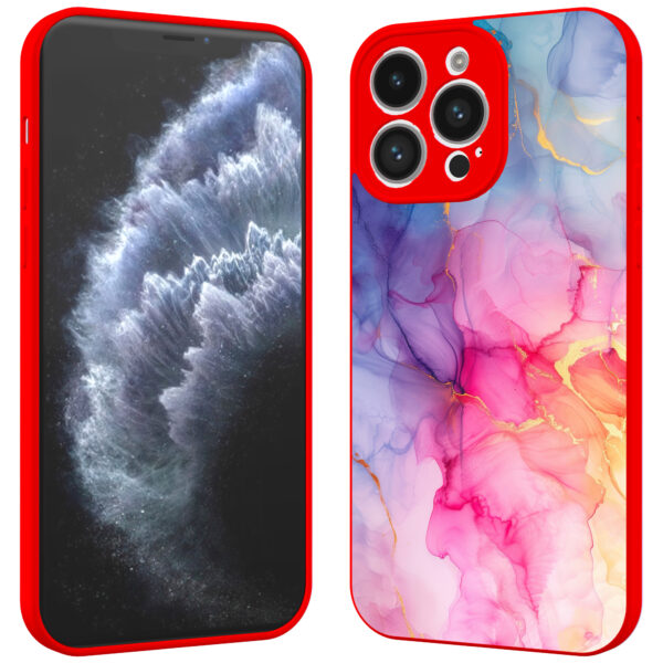 iPhone 11 Pro telefoonhoesje met regenboog marmer opdruk rood (2)